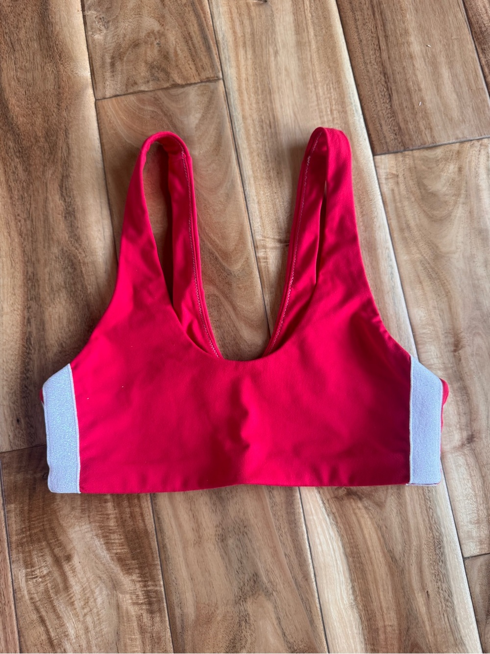 Spiritual Gangster Red Scoop Sports Bra with White Sparkly Side Panels